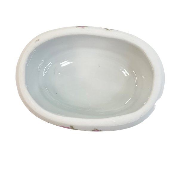 Vintage Trinket Box Pink Rose Ruffle Edge Gold Trim Jewelry Ring Coin Catch All - Picture 4 of 8